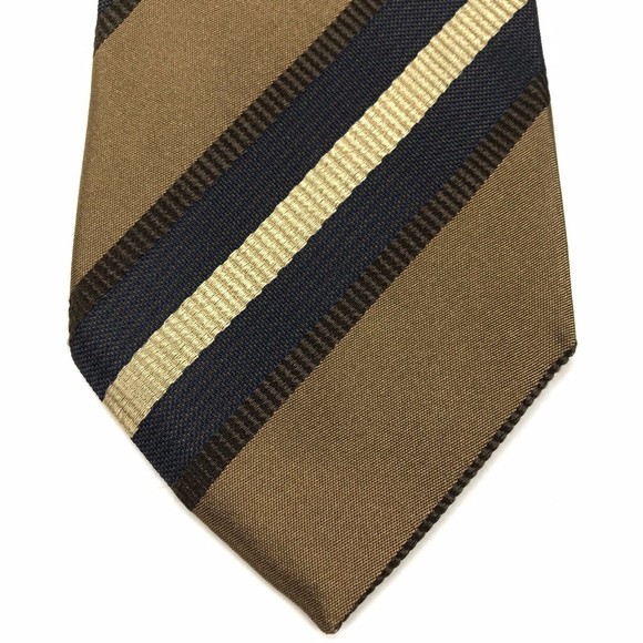 Corneliani Other - Corneliani Tie Brown Beige Navy Blue Striped 100% Silk Italian Necktie